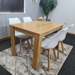 Kosy Koala Dining Table And 4 White Chairs Padded Cushioned Seats Chairs Oak Effect Wood Table Set 4 (140X80X75Cm) - thumbnail 4