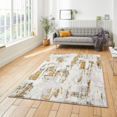 Grey Gold Abstract Modern Easy To Clean Polypropylene Rug For Living Room Bedroom And Dining Room-120Cm X 170Cm - image 1