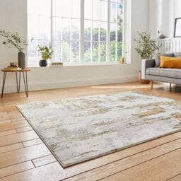 Grey Gold Abstract Modern Easy To Clean Polypropylene Rug For Living Room Bedroom And Dining Room-120Cm X 170Cm - thumbnail 2