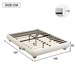 Btm 4Ft6 Double Upholstered Bed Boucle Bed Frame With Sturdy Slats 135X190Cm Beige - thumbnail 6
