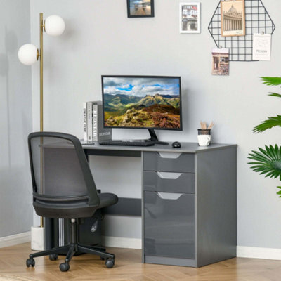 Homcom Computer Desk W/ Drawers Modern Writing Workstation For Home Office Grey - image 1