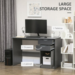 Homcom Computer Desk W/ Drawers Modern Writing Workstation For Home Office Grey - thumbnail 4