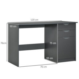 Homcom Computer Desk W/ Drawers Modern Writing Workstation For Home Office Grey - thumbnail 3