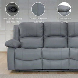 Black Faux Leather 3 Seater Recliner Sofa Varesa - thumbnail 8