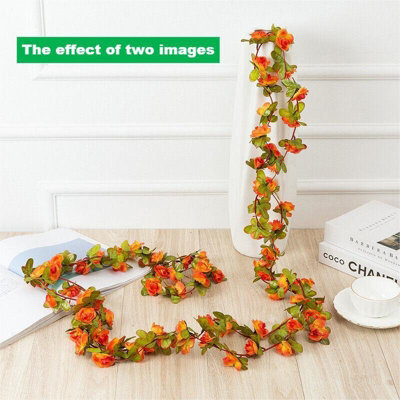 2.5M Artificial Flower Silk Rose Leaf Garland Vine Ivy Home Wedding Garden Décor Orange