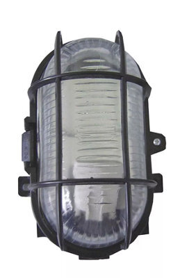 Kingavon Hl107 Bulkhead Light Industrial Vintage Style Lamp With Guard Outside/indoor - Black