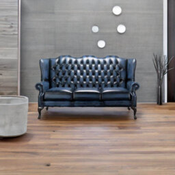 Chesterfield 3 Seater High Back Antique Blue Leather Sofa In Mallory Style - thumbnail 3