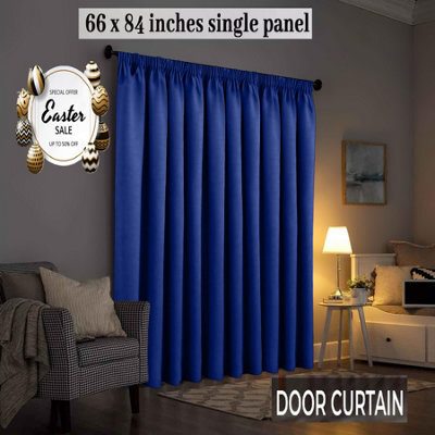 Ameha Navy 230 Gsm Plain Thermal Blackout Pencil Pleat Door Curtain For Bedroom Single Panel Energy Saving 66'' X 84'' Uk - image 1