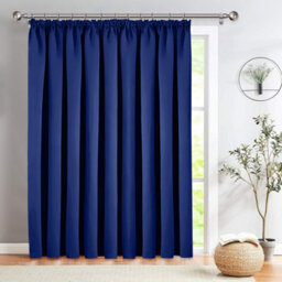 Ameha Navy 230 Gsm Plain Thermal Blackout Pencil Pleat Door Curtain For Bedroom Single Panel Energy Saving 66'' X 84'' Uk - thumbnail 5