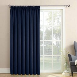 Ameha Navy 230 Gsm Plain Thermal Blackout Pencil Pleat Door Curtain For Bedroom Single Panel Energy Saving 66'' X 84'' Uk - thumbnail 4