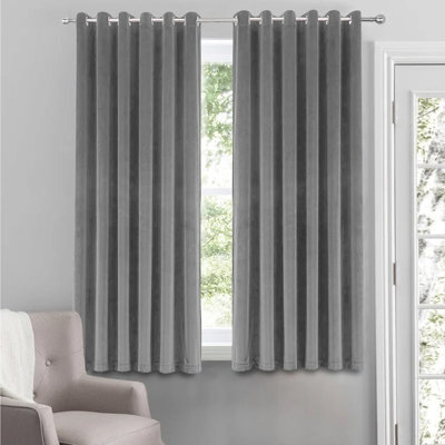 Moonlight Bedding Velvet Ring Top Curtains- Fully Lined Dim Out Blackout Pair, Ultra Soft Thermal Curtains (Grey, 46 X 54 Inch) - image 1