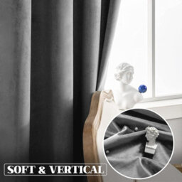 Moonlight Bedding Velvet Ring Top Curtains- Fully Lined Dim Out Blackout Pair, Ultra Soft Thermal Curtains (Grey, 46 X 54 Inch) - thumbnail 5