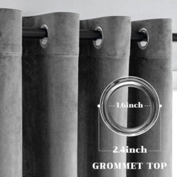 Moonlight Bedding Velvet Ring Top Curtains- Fully Lined Dim Out Blackout Pair, Ultra Soft Thermal Curtains (Grey, 46 X 54 Inch) - thumbnail 4