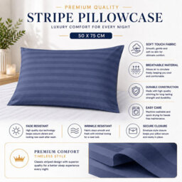 Moonlight Bedding Pillow Cover Set Of 8 Satin Stripe Pattern Microfiber Pillowcases Envelope Closure Bed Pillow Cover(Washed Blue) - thumbnail 9