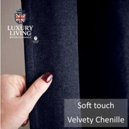 Luxury Living Velvet Chenille Thermal Fleece Lined Pencil Pleat Top Door Curtain 137Cm X 213Cm Navy - thumbnail 4