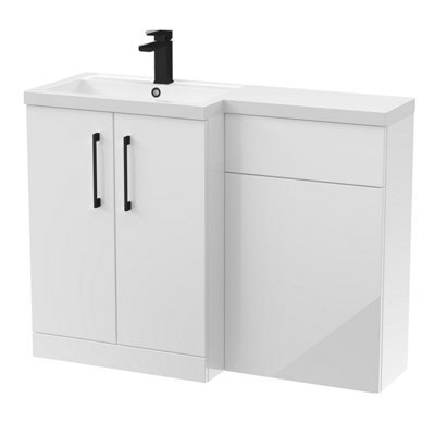 Balterley Left-Hand Bathroom Vanity And Wc Unit Combination With Basin - 1100mm - Gloss White With Black Handles - image 1