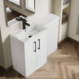 Balterley Left-Hand Bathroom Vanity And Wc Unit Combination With Basin - 1100mm - Gloss White With Black Handles - thumbnail 3