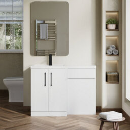 Balterley Left-Hand Bathroom Vanity And Wc Unit Combination With Basin - 1100mm - Gloss White With Black Handles - thumbnail 2