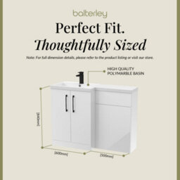 Balterley Left-Hand Bathroom Vanity And Wc Unit Combination With Basin - 1100mm - Gloss White With Black Handles - thumbnail 5