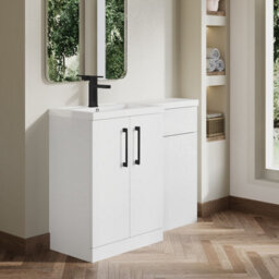 Balterley Left-Hand Bathroom Vanity And Wc Unit Combination With Basin - 1100mm - Gloss White With Black Handles - thumbnail 4