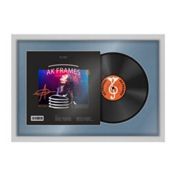 "AK Frames 25X17"" Silver Modern Vinyl Record Frame With Pompadour Mount For 12 Inch Lp Cover & Disc - Overlapped Design"