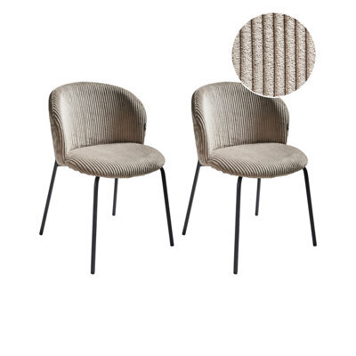 Beliani Set Of 2 Dining Chairs Miles Corduroy Taupe - image 1