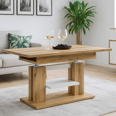 Iso Extendable Table 110 To 170 Cm X 65 Cm Wotan Oak White Shelf Silver Crossbar - image 1
