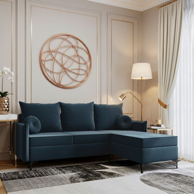 Leon L Living Room Corner Sofa Bed With Dl Mechanism Storage Box Mdf Frame Bonell Springs 213X168X101Cm Blue Right - image 1