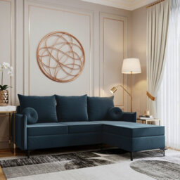 Leon L Living Room Corner Sofa Bed With Dl Mechanism Storage Box Mdf Frame Bonell Springs 213X168X101Cm Blue Right - thumbnail 1