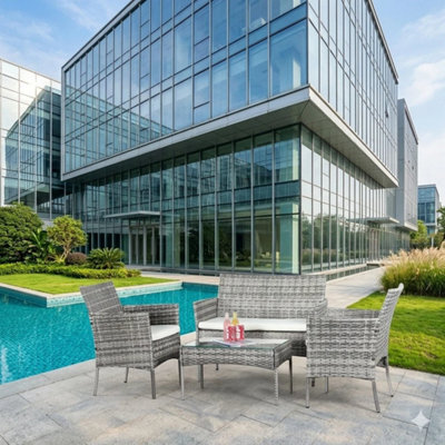 Mix Grey Outdoor Rattan Garden Furniture Sofa Set Chairs Table Table Patio 4Piece - image 1