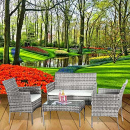 Mix Grey  Outdoor Rattan Garden Furniture Sofa Set Chairs  Table Table Patio 4Piece - thumbnail 3