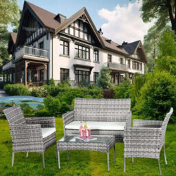 Mix Grey  Outdoor Rattan Garden Furniture Sofa Set Chairs  Table Table Patio 4Piece - thumbnail 4