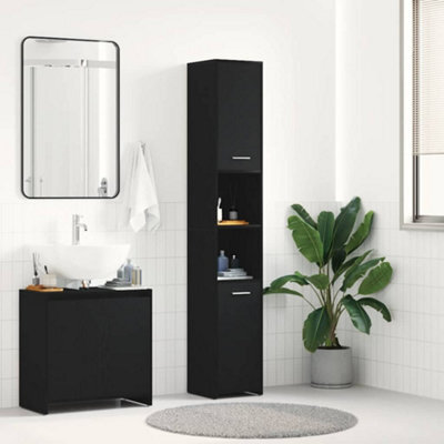 Berkfield Bathroom Cabinet Black Oak 30X30X183.5 Cm Engineered Wood - image 1
