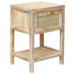 Beliani 1 Drawer Bedside Table Esto Paulownia Wood Light Brown - thumbnail 1