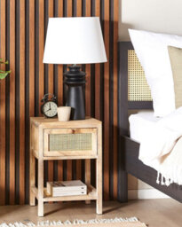 Beliani 1 Drawer Bedside Table Esto Paulownia Wood Light Brown - thumbnail 2