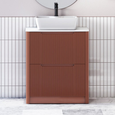Royal Bathrooms Avenza 600mm Terracotta Clay Floor Standing Countertop Bathroom Vanity Unit 2 Drawer With Cube Basin - image 1
