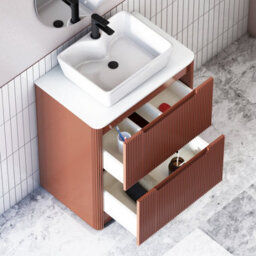Royal Bathrooms Avenza 600mm Terracotta Clay Floor Standing Countertop Bathroom Vanity Unit 2 Drawer With Cube Basin - thumbnail 5