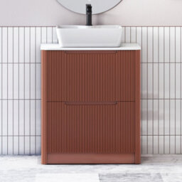 Royal Bathrooms Avenza 600mm Terracotta Clay Floor Standing Countertop Bathroom Vanity Unit 2 Drawer With Cube Basin