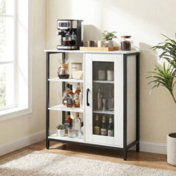 Costway Buffet Cabinet Coffee Bar Cabinet With Adjustable Shelves Kitchen Sideboard-White