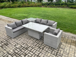 Fimous Rattan Garden Funiture Set Adjustable Rising Lifting Table Sofa Dining Set With Arm Chair And Side Table - thumbnail 2