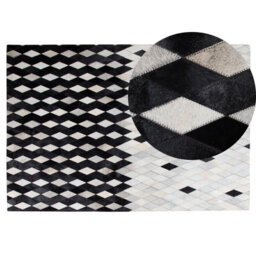 Beliani Rug Maldan Black 140 X 200 Cm Leather - thumbnail 1