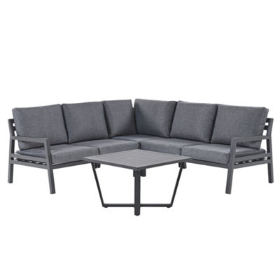 Beliani Garden Corner Sofa With Table 5 Seater Vizzini Metal Grey - image 1