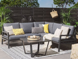 Beliani Garden Corner Sofa With Table 5 Seater Vizzini Metal Grey - thumbnail 2