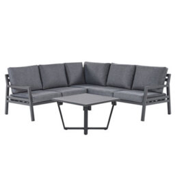 Beliani Garden Corner Sofa With Table 5 Seater Vizzini Metal Grey - thumbnail 1
