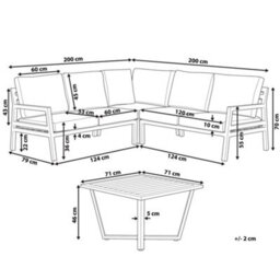 Beliani Garden Corner Sofa With Table 5 Seater Vizzini Metal Grey - thumbnail 3