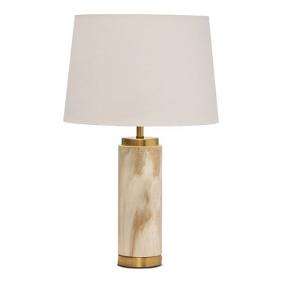 Lighting Supermarket Cylinder Cream Marble Effect Table Lamp With White Gold Lined Shade - image 1