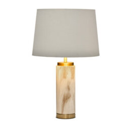 Lighting Supermarket Cylinder Cream Marble Effect Table Lamp With White Gold Lined Shade - thumbnail 2