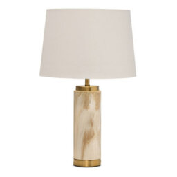 Lighting Supermarket Cylinder Cream Marble Effect Table Lamp With White Gold Lined Shade - thumbnail 1