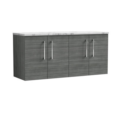Balterley Bramshall 1200mm Wall Hung 2 Door Vanity Unit With Laminate Worktop For Modern Bathroom Storage - Anthracite Woodgrain - image 1