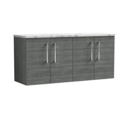 Balterley Bramshall 1200mm Wall Hung 2 Door Vanity Unit With Laminate Worktop For Modern Bathroom Storage - Anthracite Woodgrain - thumbnail 1